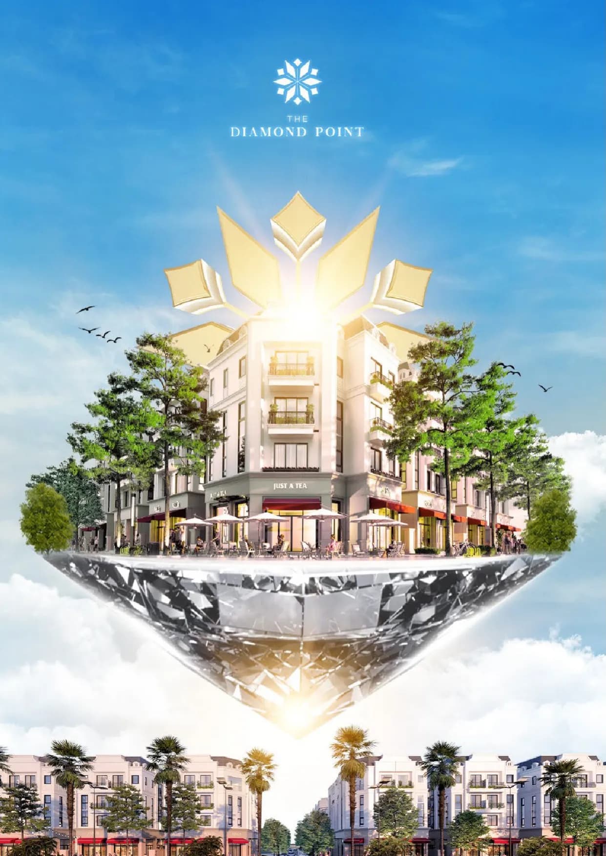 Key visual The Diamond Point: toà nhà trên khối đá xanh lơ lửng