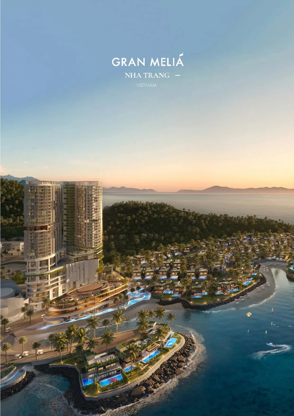 Phối cảnh Gran Meliá Nha Trang nhìn từ biển lúc bình minh
